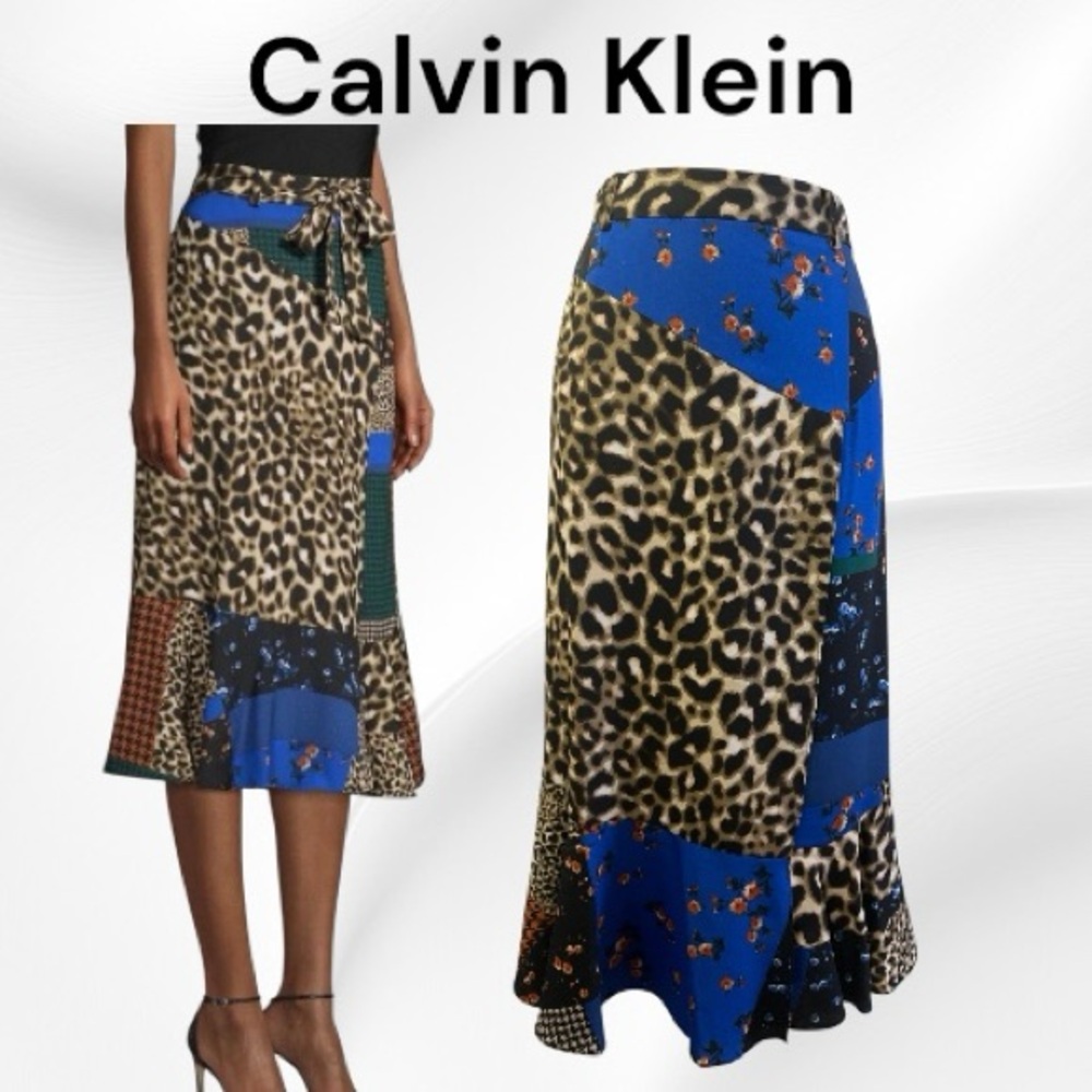 Calvin Klein Patchwork Faux Wrap Skirt Size 4